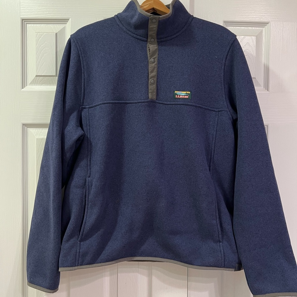 Men’s L.L. Bean Sweater Fleece Pullover, Size Large, Navy